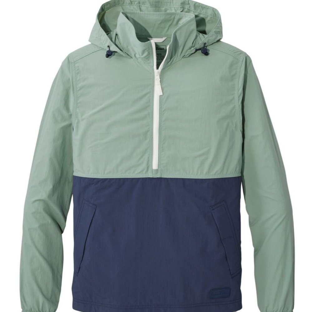 L.L. Bean Men's Light and Airy Anorak Windbreaker, Sage/Navy, Medium, EUC